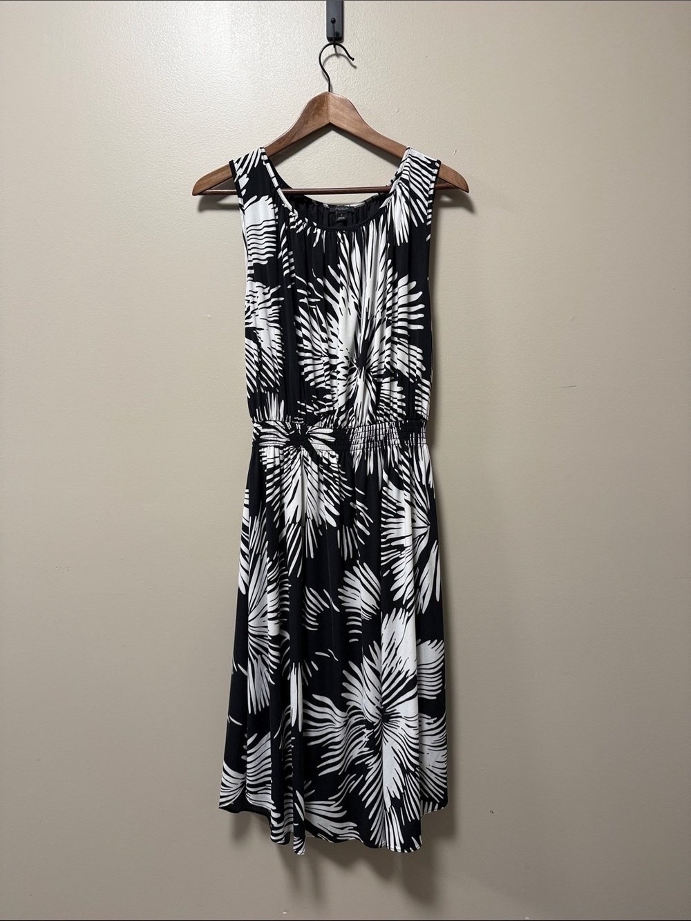 Ann Taylor Black & White Floral Midi Dress